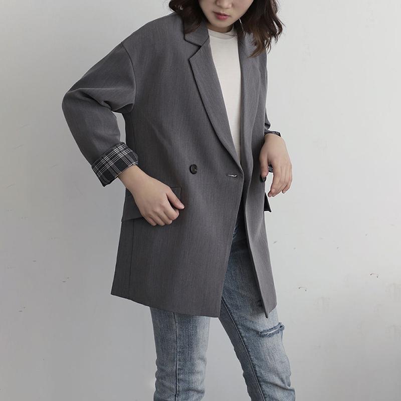 Gray Suit Jacket Design Sense Temperament Casual Loose Women's Casual Suit Jacket Long Section of Small Suit British Style