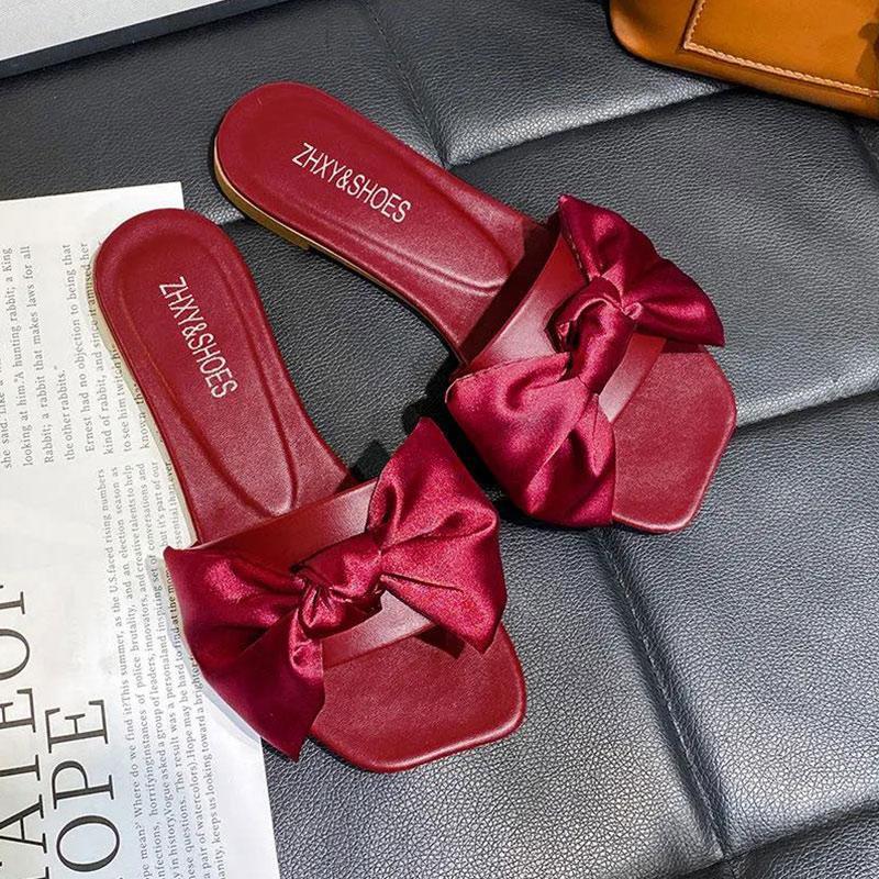 Ladies Summer Bow Sandals and Slippers Fashionable All-match Flip Flops Beach Sandals