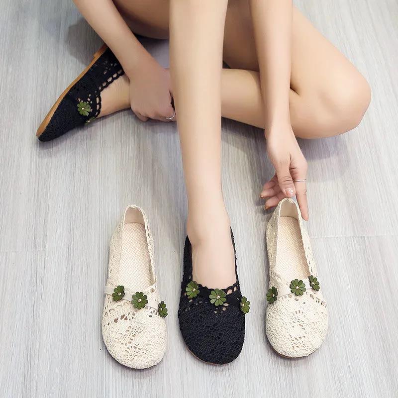 Forest Series Small Flowers Simple Low-top Mesh Shoes All-match College Style Casual Breathable Summer Sandals Literary Women's Shoes