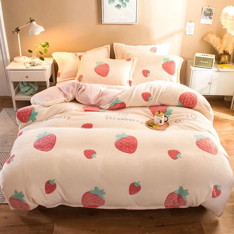 WTEMPO Bedding Set Cotton A/B Double-sided Pattern Cartoon Winter Bed Sheet Quilt Cover Pillowcase