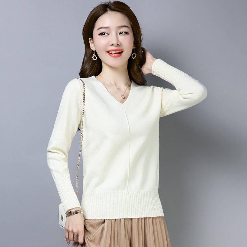 Pofulove Winter Women's Short V-neck Warm Pullover Sweater Shows Thin Office Undershirt Sweatshirts
