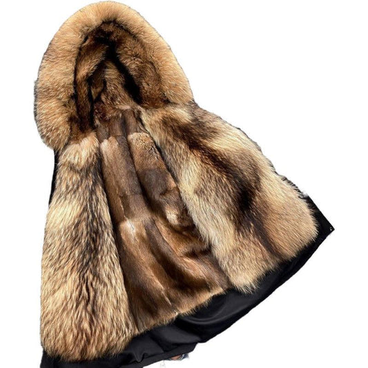 Winter Fur Coat Medium Length Detachable Raccoon Dog Fur Liner Thickened Imitation Fur Coat for Women