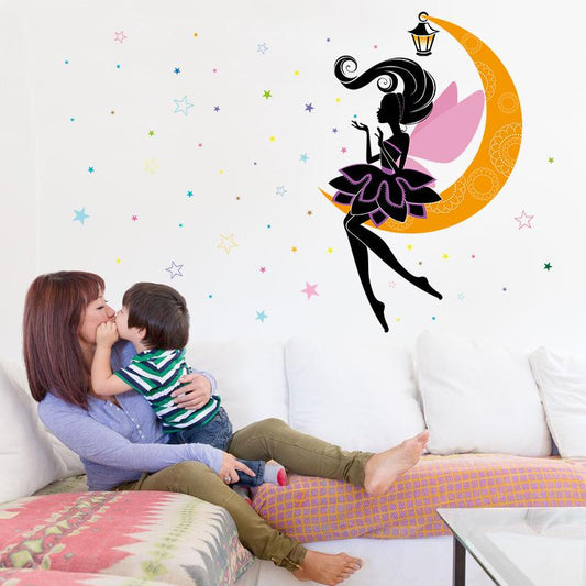 Elf on the moon children's room kindergarten classroom wall decoration wall stickers dancing girl