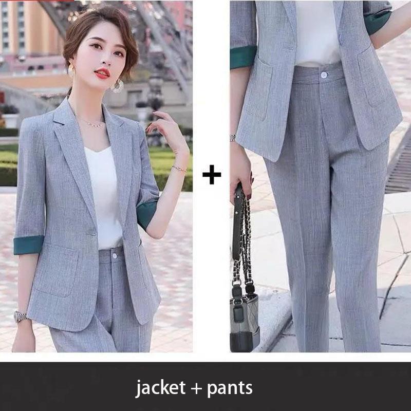 Spring Temperament Single-breasted Suit Two-piece Professional Wear Age-reducing Temperament Casual Solid Color Suit Women