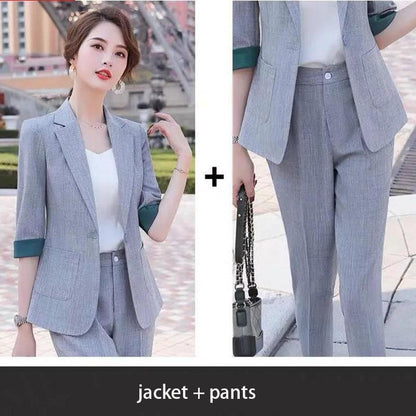 Spring Temperament Single-breasted Suit Two-piece Professional Wear Age-reducing Temperament Casual Solid Color Suit Women