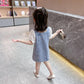 Children Dress Summer Girl's Denim Skirt with Strap Single Breasted Ruffle Short Sleeve Denim Skirt