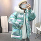 Women's Bright Face Hooded Down Jacket Mid-length Korean Loose Thick Coat Warm Cotton Coat Large Wool Collar Winter Quilted Coat