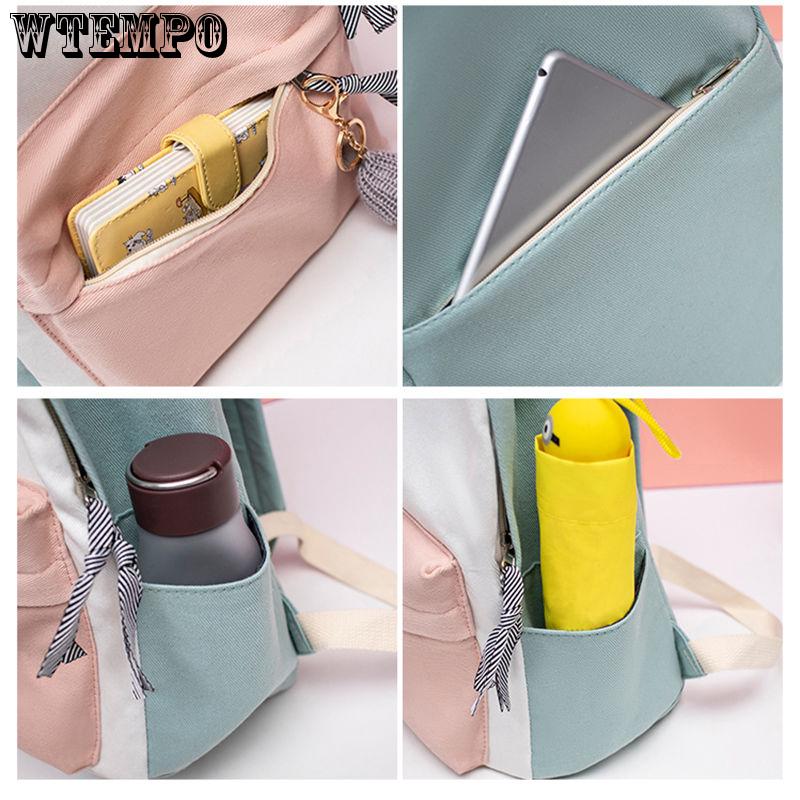 Canvas Backpacks Candy Color Waterproof School Bags Girls Laptop Backpacks Patchwork Backpack