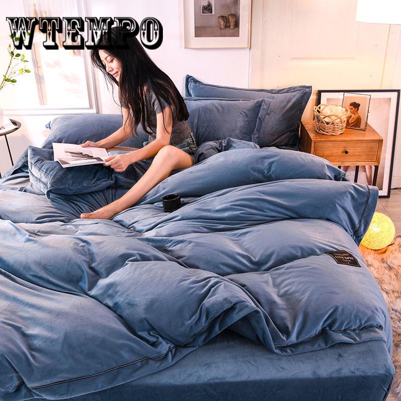 4pcs  Bedding Set Pure Color King Queen Size Bed Linens Fleece Duvet Cover Set Winter Home Bedding