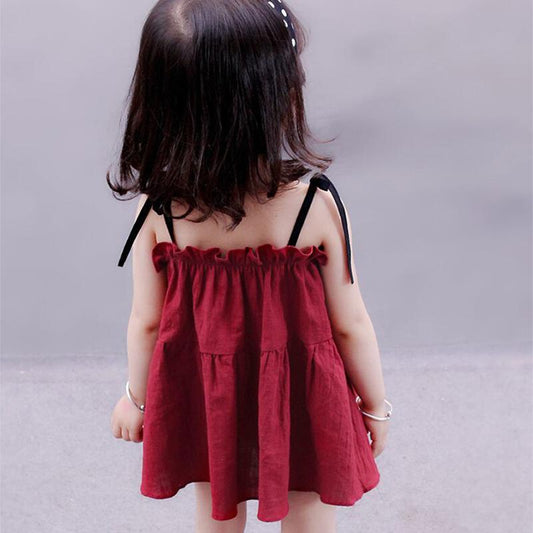 Children Dress Spring Summer Sling Kids Clothing  Baby Girls Clothing Solid Sleeveless Dress Girl