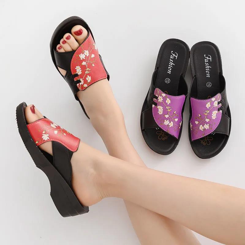Women's Slippers Summer Leather Retro Woman Flip Flops Shoes Casual Platform Women's Outdoor Slippers