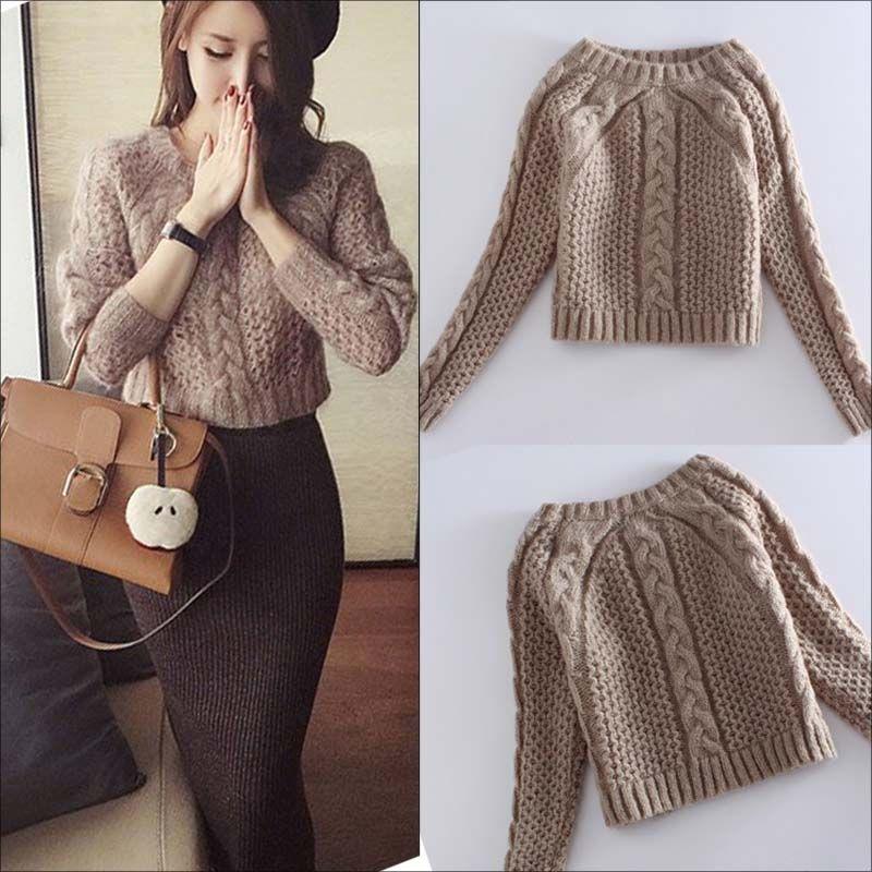 Women Knitted Sweater Slim Pullovers Long Split Sweater Casual Tops