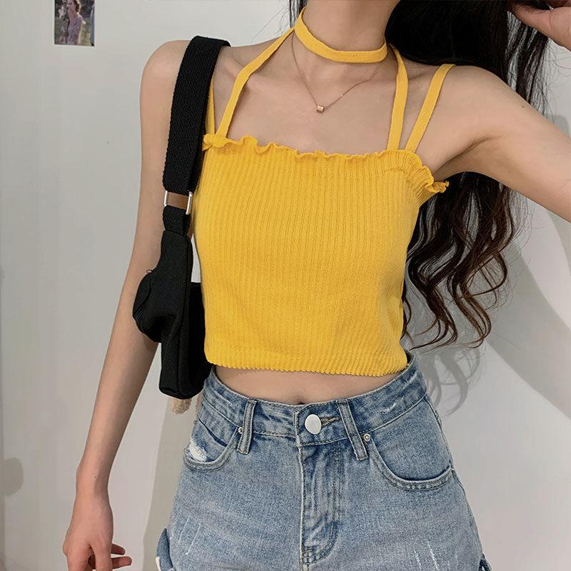 Women's Summer Short Bottoming Tops Large Size Solid Color Vest Female Backless Camisole Outerwear