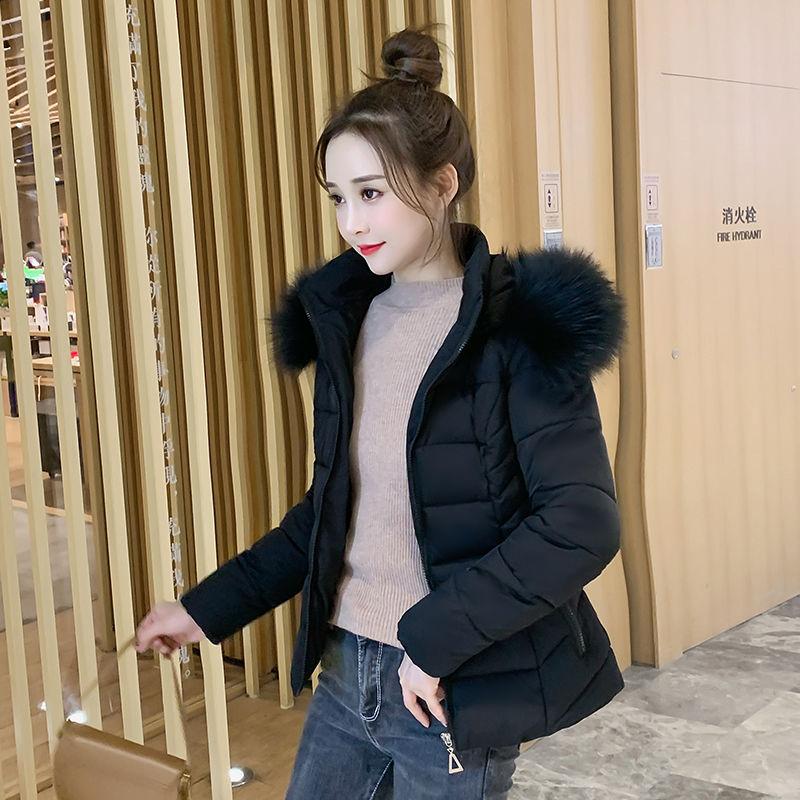 Winter Short Cotton-padded Jacket Korean Version of The Large Fur Collar Slim Coat Solid Color Warm Female Down Padded Jacket
