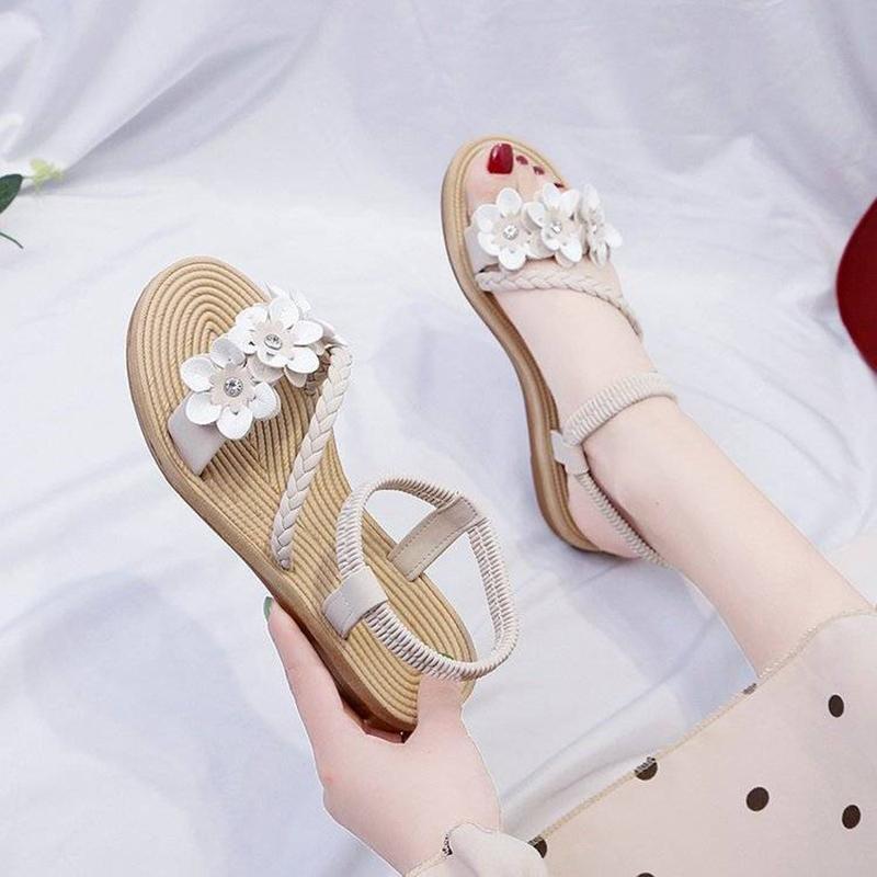 Summer Shoes Woman Sandals Elastic Ankle Strap Flat Flowers Gladiator Beach Sandals Ladies Flip Flops