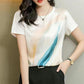 Skin-friendly Silky Imitation Silk Short-sleeved T-shirt Women's Printed Summer Shirt Korean Version Loose and Thin Top