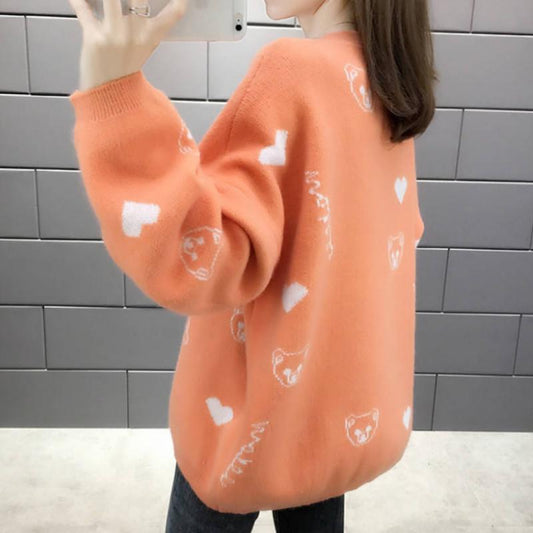 Pofulove autumn and winter lazy wind loose sweater female student shirt bottoming shirt round neck sweater bottoming shirt