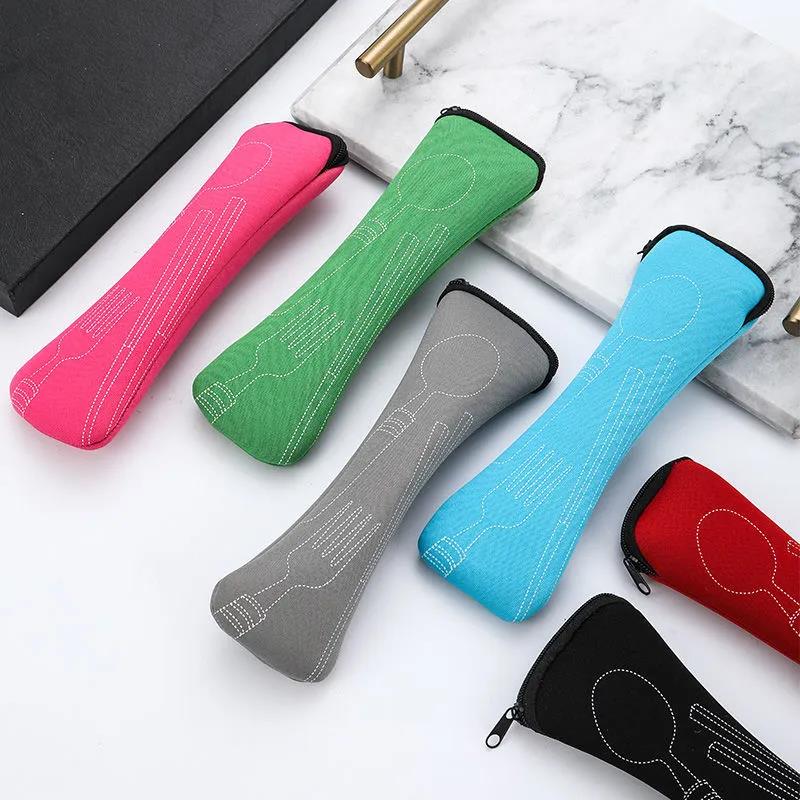 2pc Portable Tableware Cloth Bag Dinnerware Holder Lightweight Outdoor Travel Washable Zipper Student