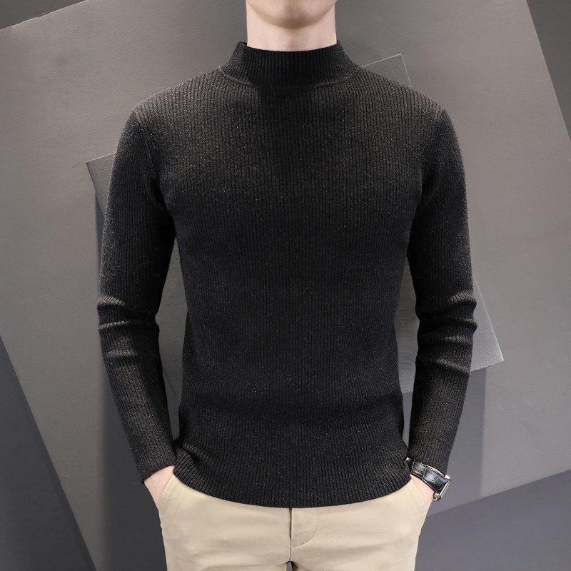 Men's Half Turtleneck Sweater Men's Thick Autumn and Winter Slim Sweater Korean Casual Pullover Mid-neck Knitted Bottoming Shirt