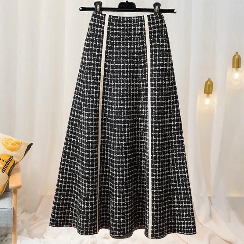 Winter Thickened Rib Knitted Large Swing Maxi Long Skirts Elegant Solid A-line Pleated Ankle Length Knit Skirts