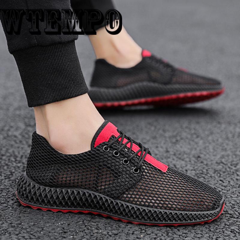 Men Shoes Fashion Comfortable Lace up Sneakers Mesh Flats Summer Sneakers Breathable Casual Shoes