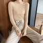 Spring and Autumn Thin Bottoming Shirt Casual Long-sleeved Short-sleeved Sweater Women's Slim Slimming Half-high Collar Buttoned White Sweater Top