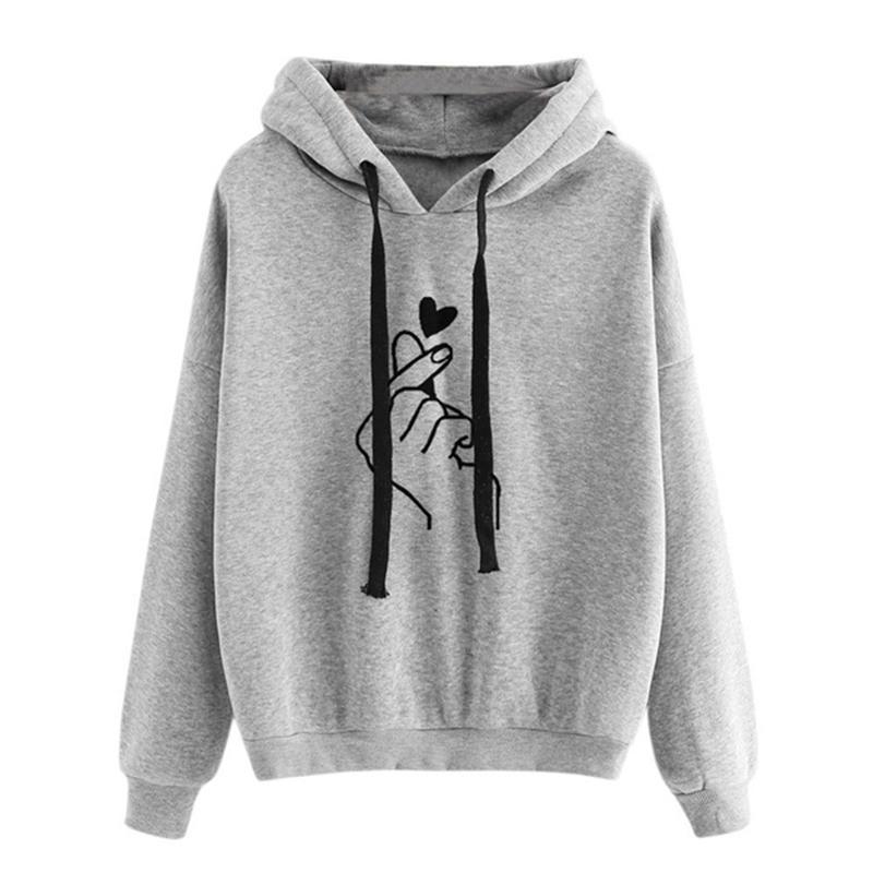 Hoodes Women's Sweatshirts Autumn Winter Women Printed Long Sleeve Solid Hoodie Finger Heart Hooded Pullover Tops Hoodies Coat