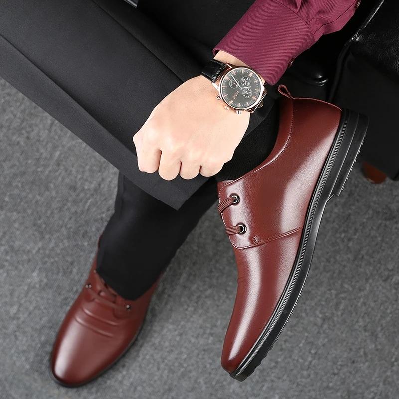 Men's Spring and Autumn Business Leather Shoes Real Cowhide Round Toe Breathable Dad Shoes Husband Casual Shoes Korean Men's Lace-up Shoes