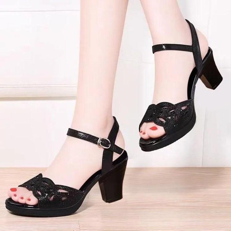 Summer Thick Heel Sandals Women's Medium Heel Non-slip Wear-resistant Sandals Outdoor