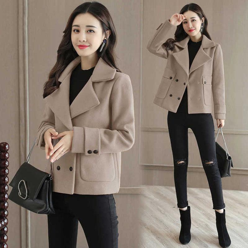 Woolen Jacket Women's Short Autumn and Winter Jacket Women's Solid Color Casual Coat