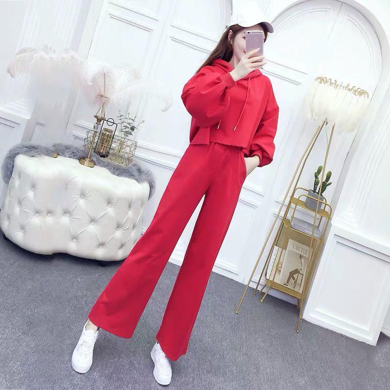 Casual Sports Suit Women's Hooded Sweater Loose Wide-leg Pants Two-piece Sports and Leisure Suit Women Were Thin and Tall