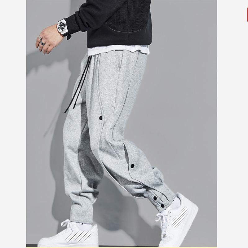 Solid Color Casual Sports Pants Men's Loose Beam Feet Handsome Button Sports Trousers Buttoned All-match Harem Overalls