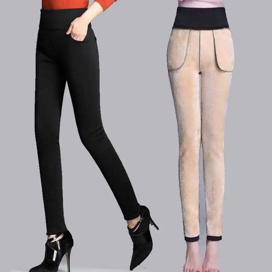 Extra-thick Pair of Winter Lamb Wool Outer Wear Leggings Women's Trousers Plus Velvet One Large Size High-waisted Feet Warm Cotton Trousers