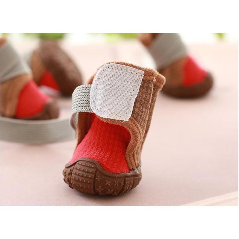 Pet Dog Shoes Small Dogs Cotton Shoes Teddy Walking Shoes A Set of 4 Puppy Shoes Keep Warm Winter Anti-skip Footwear Pet Dog Wear-resistant Snow Boots