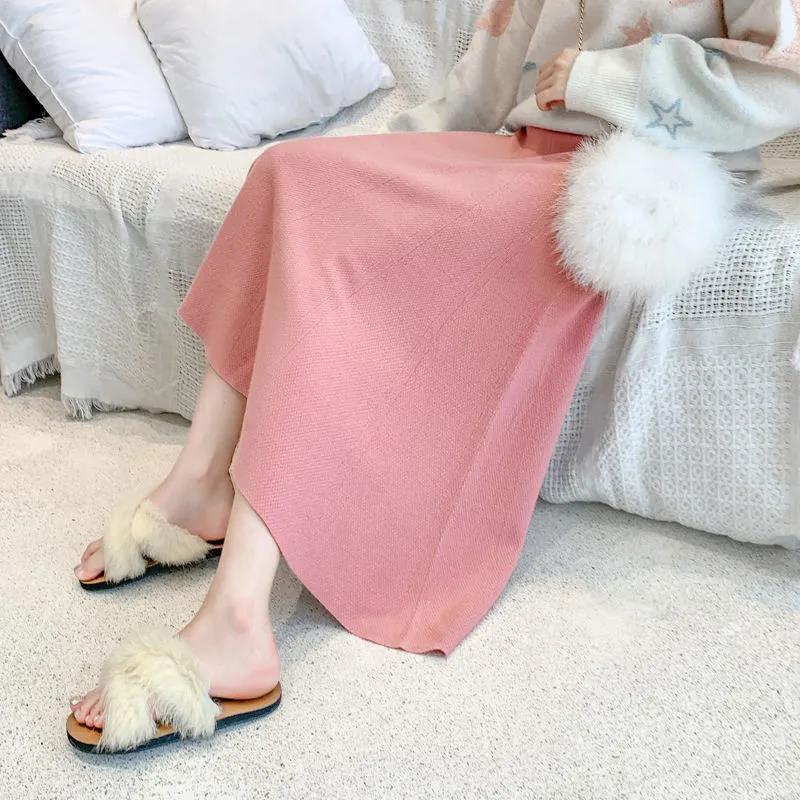 1PC Thick Skirt Knitted Pleated High Waist Midi Long Autumn Warm Dress Bottoming Skirts