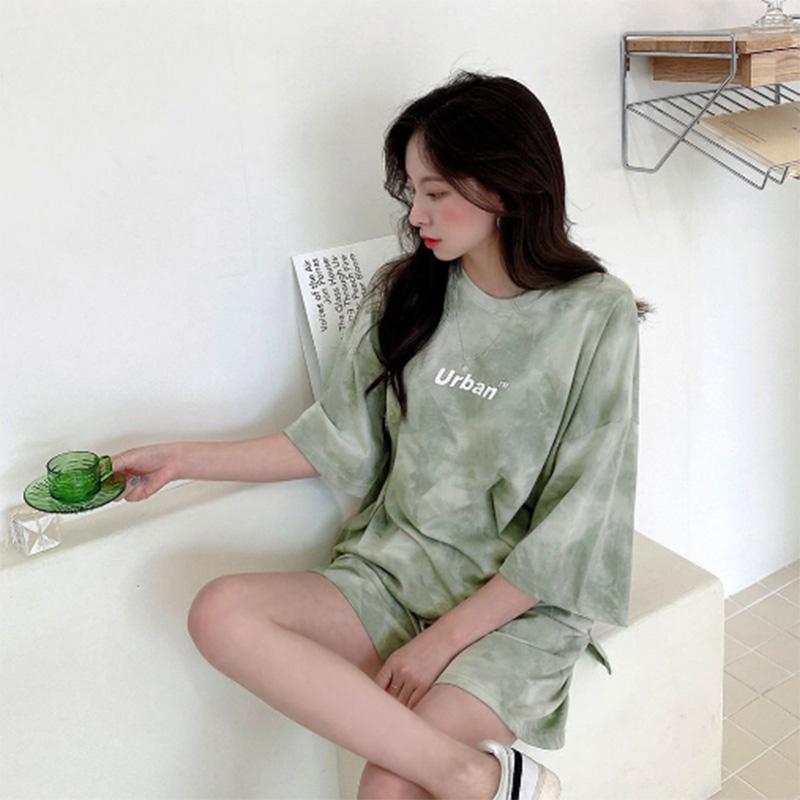 Pure Cotton Casual Sportswear Suit Women's Summer Short-sleeved Shorts Fashion Halo Dyed Loose Two-piece Suit