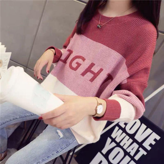 Autumn and Winter Knitted Sweater Loose Large Size Round Neck Jacket Long-sleeved Knitted Young Women's Top