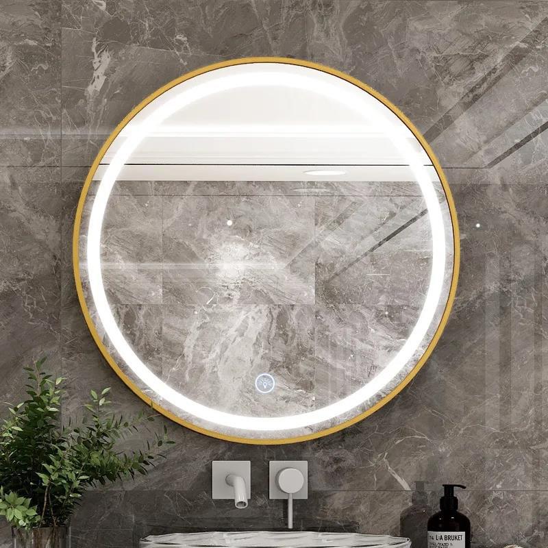 One Color Smart Touch Switch Round Mirror Wall-mounted Bathroom Mirror LED Aluminum Frame