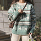 Autumn and Winter Retro Knitted Sweater Casual Round Neck Thick Coat Jacquard Loose Female Top