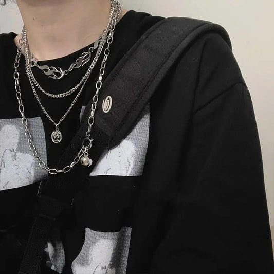 Flame Necklace Retro Color-fast Cool Girl Necklace Clavicle Chain Punk Chain Necklace Choker Necklaces Personalized Ornaments Necklace