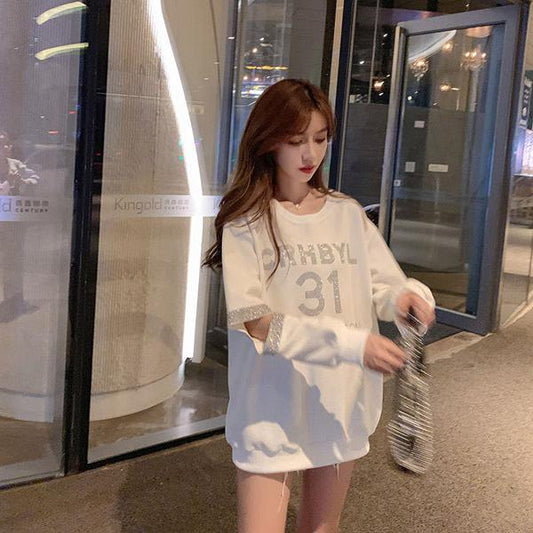 Round Neck Heavy Industry Sweater Women Autumn Loose Long-sleeved Shirt Letter Stitching Fashion Sweater