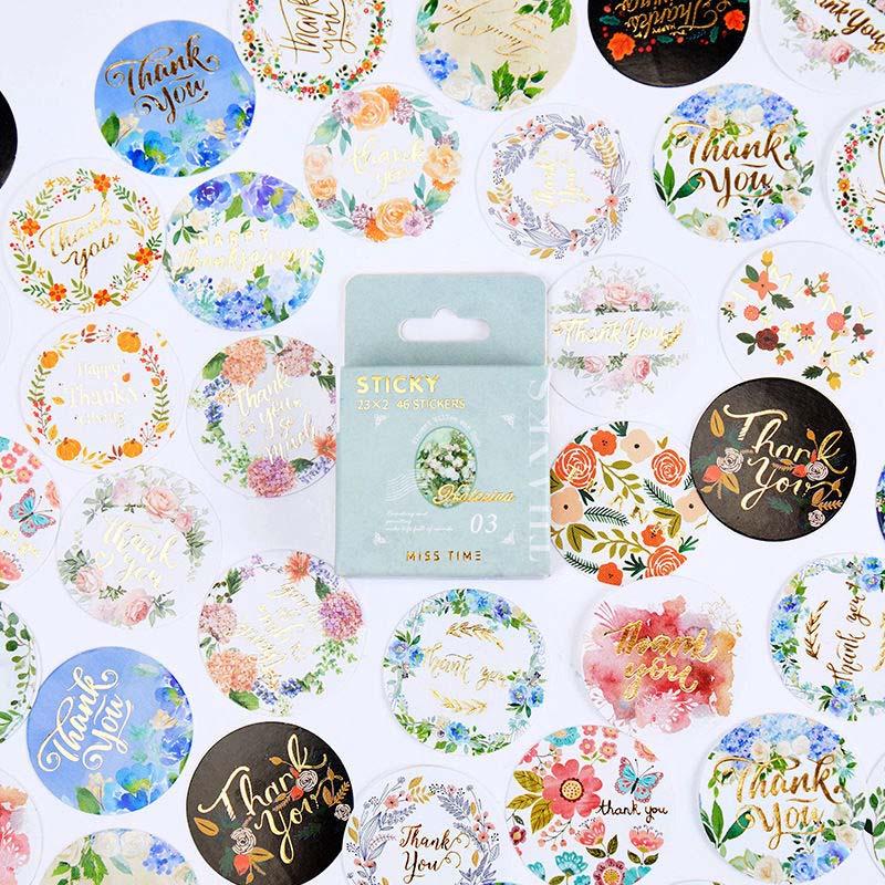 38 Pcs European Retro Boxed Label Thank You Sticker Old Trip Creative Hand Account Item Decoration Round Sealing Sticker