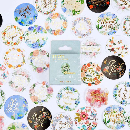 38 Pcs European Retro Boxed Label Thank You Sticker Old Trip Creative Hand Account Item Decoration Round Sealing Sticker