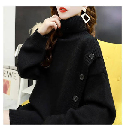 Autumn and Winter Turtleneck Women's Fashion Loose Knitted Long-sleeved Pullover Sweater