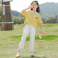 Girls Summer Clothes Breathable and Thin Stitching Contrast Color Design Short-sleeved Trousers Loose Casual Sports Style Two-piece Suit