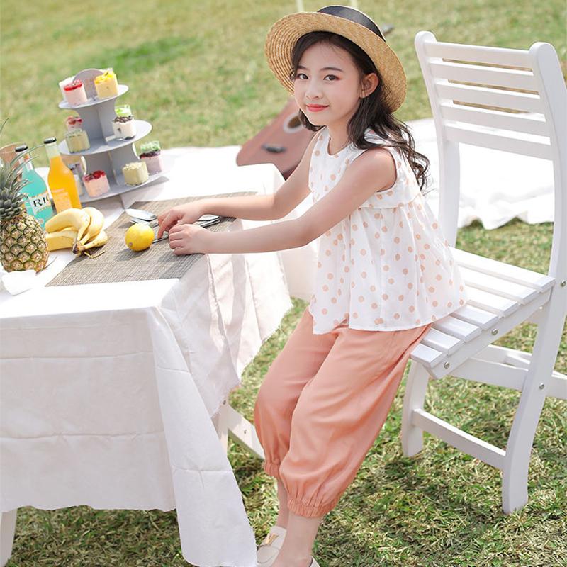 Girls' Suit Sleeveless Super Western-style Children's Clothing Big Kids Summer Fashion Sports Two-piece Suit