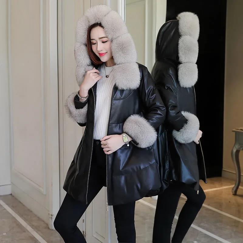 Women's Hooded Regular Down Jacket Korean Style Loose Thick Coat Warm Cotton Coat Large Fur Collar Winter Jacket Quilted Jacket