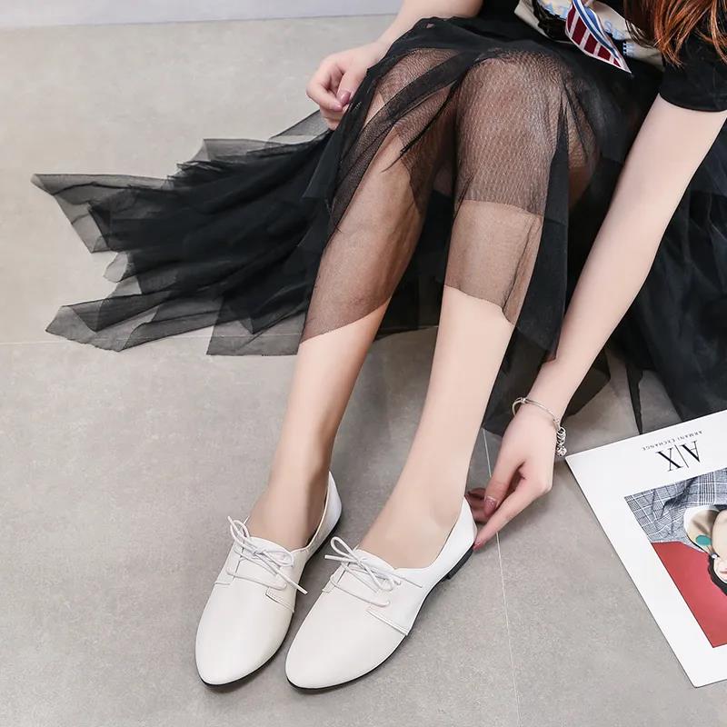 Women's Flat Shoes Solid Color Spring and Autumn Single Shoes Lace Up Casual Non-slip Women's Shoes