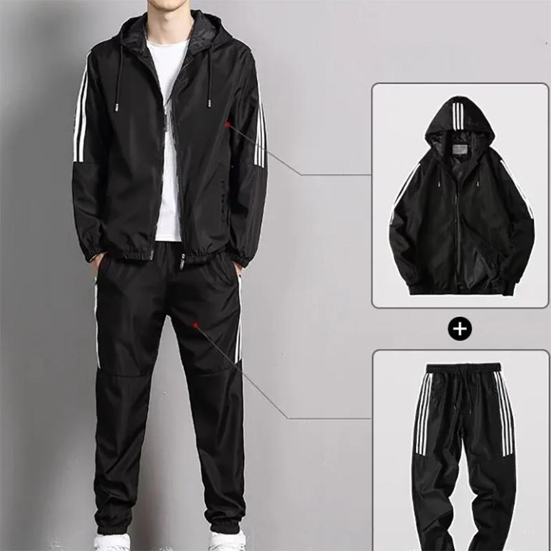 Sweater Suit Men's Hooded Spring and Autumn Jacket Trendy Solid Color Cardigan Casual Sportswear Two-piece Suit