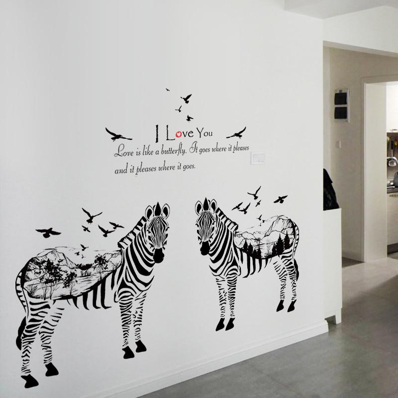 [Wall sticker ]2 Zebra Sketch Animals Wall Stickers For Kids Rooms Home Decor Living Room Bedroom Ki